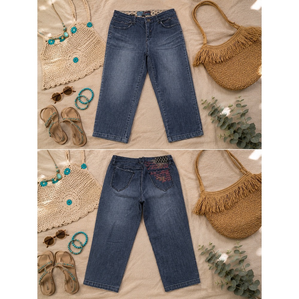 Passion for Fashion Summer Girl Y2K Embroidered Ankle Jeans L Boho Denim Pants
